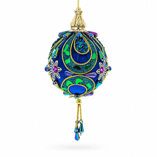 Royal Blue Jeweled Gold Filigree Accents and Tassels Christmas Ornament BestPysanky Default Title Default Title-