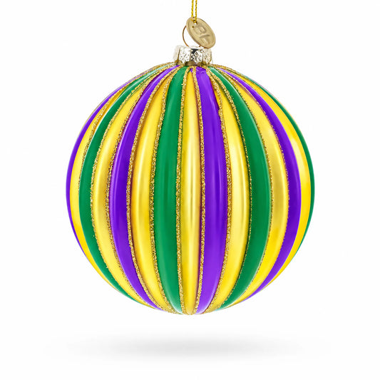 Striped Purple, Green, and Gold Glass Ball Christmas Ornament BestPysanky Default Title Default Title-