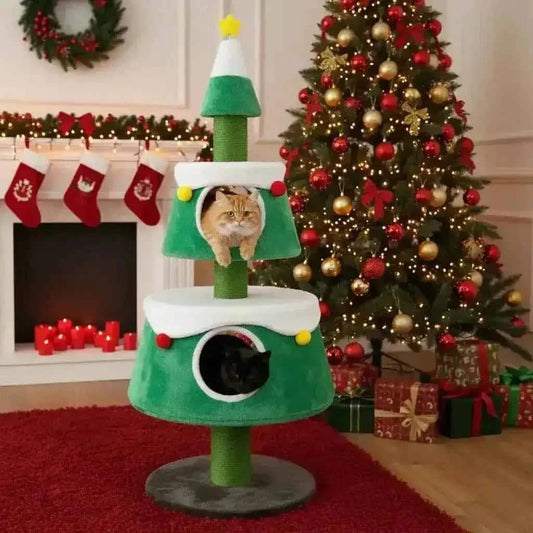 Christmas Cat Tree for Indoor Cats Cute Holiday Cat Tower with 2 Condos-Green