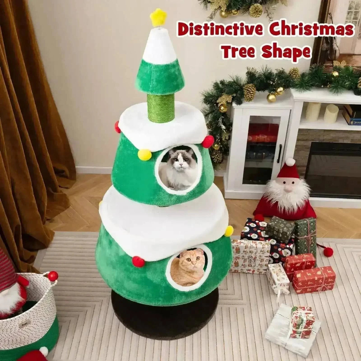 Christmas Cat Tree for Indoor Cats Cute Holiday Cat Tower with 2 Condos-Green Cartsfy Inc.