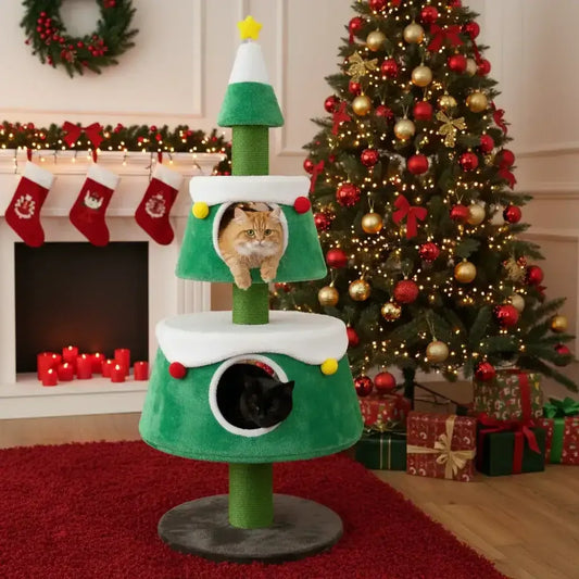 Christmas Cat Tree for Indoor Cats Cute Holiday Cat Tower with 2 Condos-Green Cartsfy Inc.