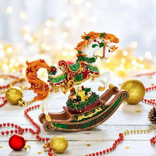 Christmas Horse Musical Figurine Resin Wind Up Holiday Decor 8 Inch Cartsfy Inc.