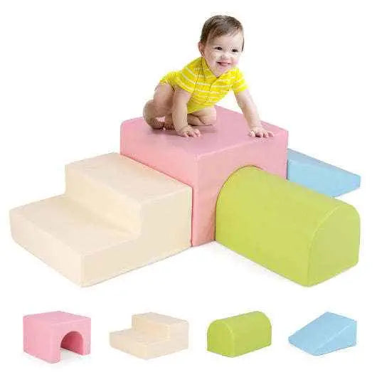 Multicolor foam block play set with steps and curved ramp for infants
