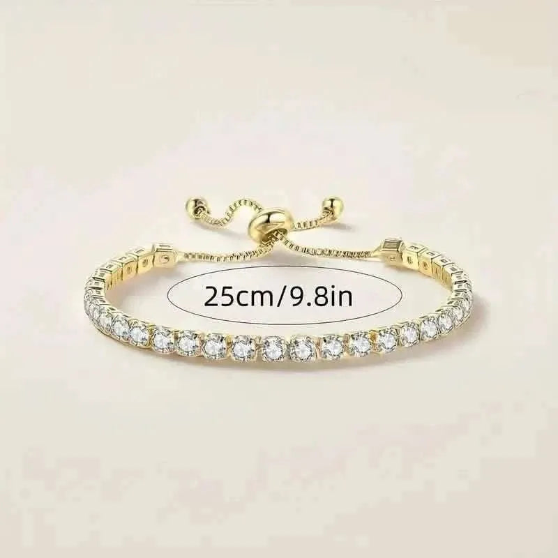 Copper Base with Plated Finish Synthetic Cubic Zirconia Inlay Adjustable Tennis Bracelet for Women DailySale Default Title Default Title-