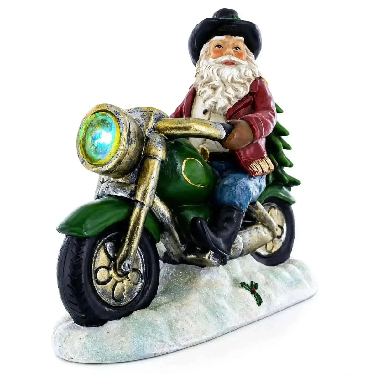 Cowboy Santa Riding Motorcycle LED Figurine - 8.5" Resin Christmas Decor Cartsfy Inc.