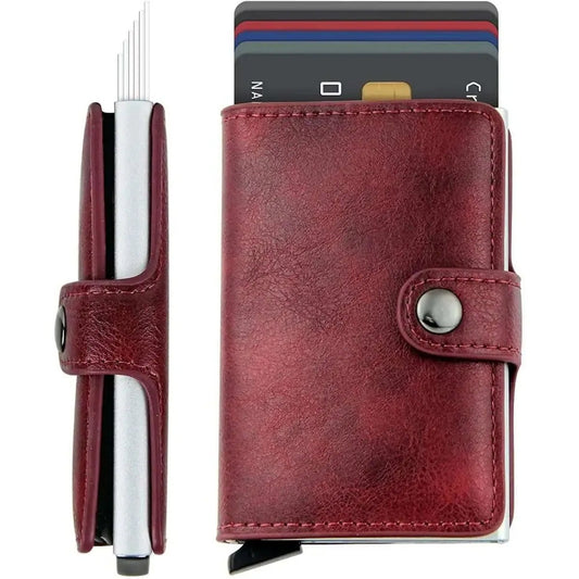 Credit Card Holder RFID Blocking Genuine Leather Vintage Aluminum Business Wallet DailySale Brown Burgundy Coffee Brown-Burgundy-Coffee-Black-Royal Blue-