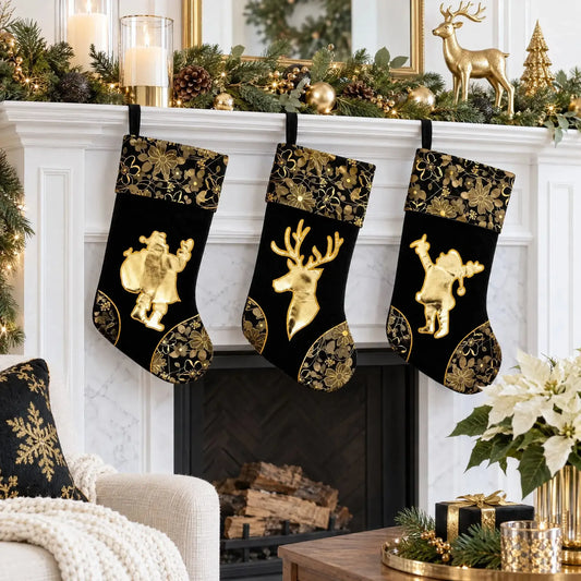 Set of 3 Felt Santa, Reindeer Christmas Stockings 16 Inches BestPysanky Default Title Default Title-