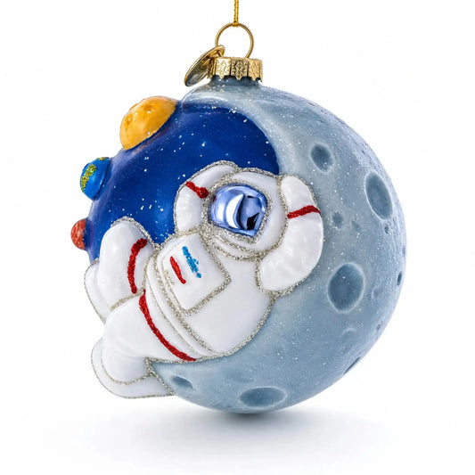 Astronaut Floating in Outer Space Glass Christmas Ornament BestPysanky Default Title Default Title-