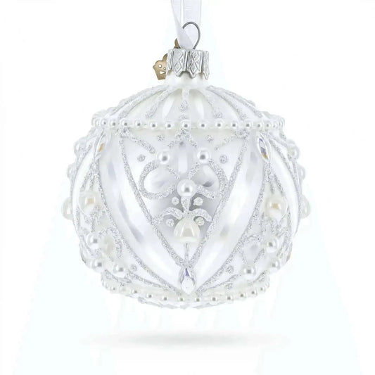 Dimensional Pearl Drops on White Ball Glass Christmas Ornament 3.25 Inches Cartsfy Inc.