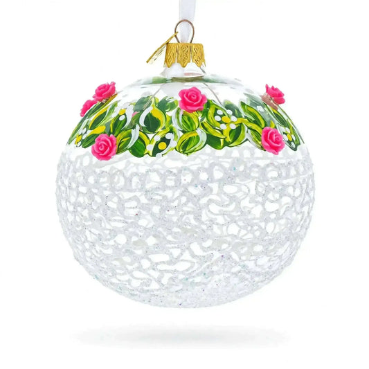 Dimensional Pink Roses Glass Ball Christmas Ornament 4 Inches Cartsfy Inc.