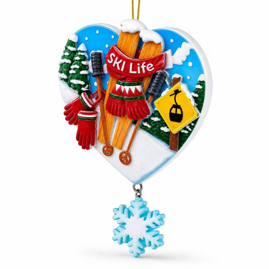 Ski Life Skis with Snowflake and Cable Car Resin Christmas Ornament BestPysanky Default Title Default Title-