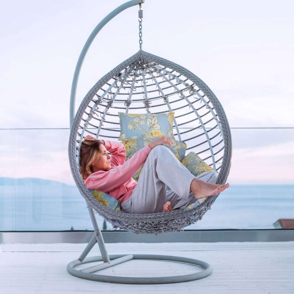 Egg Chair Hanging Basket Seat Soft Cushion with Headrest Cartsfy Inc.