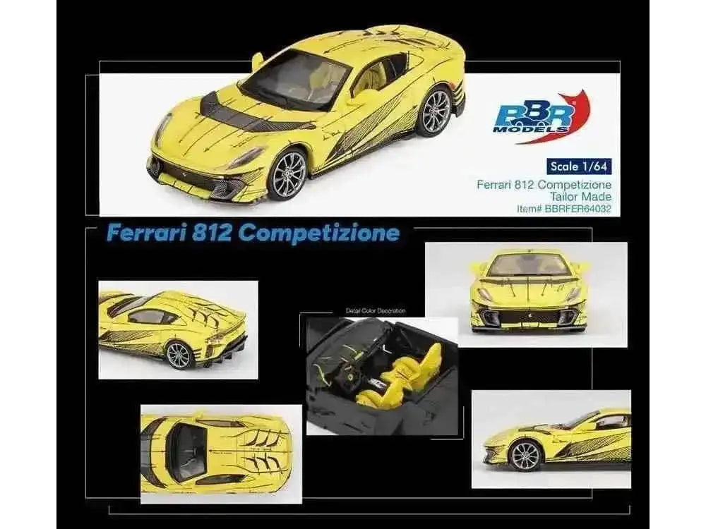 Ferrari 812 Competizione Matt Yellow with Graphics and Yellow Interior "Tailor Made" 1/64 Diecast Model Car by BBR Cartsfy Inc.