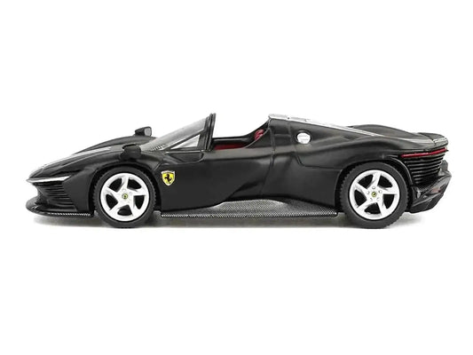 Ferrari Daytona SP3 Matt Black with White Stripes and Red Interior 1/64 Diecast Model Car by BBR Cartsfy Inc.