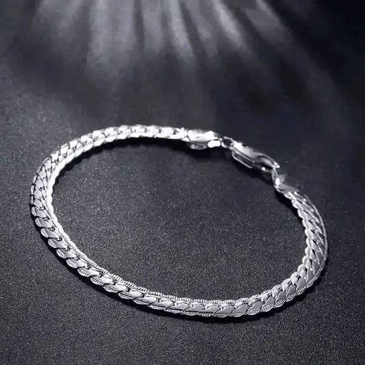 925 sterling silver bracelet with textured link pattern and secure clasp
