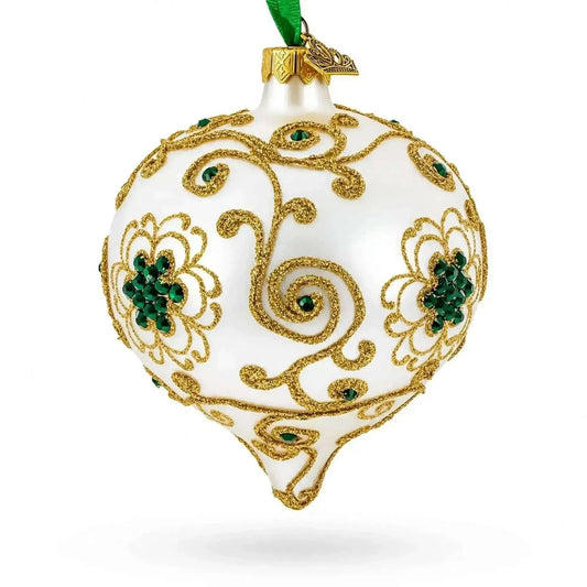 Gold Jeweled Swirl Onion-Shape Finial Glass Christmas Ornament Cartsfy Inc.