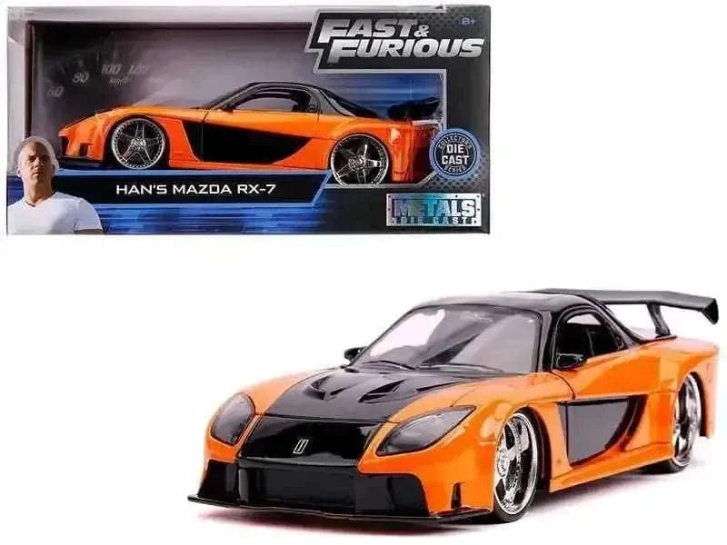 Han's Mazda RX-7 RHD (Right Hand Drive) Orange and Black "Fast & Furious" Movie 1/24 Diecast Model Car by Jada Cartsfy Inc.