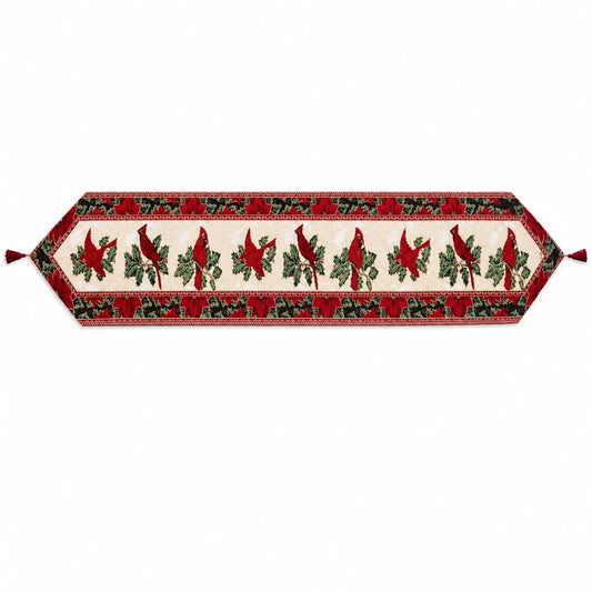 Cardinal, Mistletoe Poinsettia Christmas Tablecloth Holiday Runner 77 Inches BestPysanky Default Title Default Title-