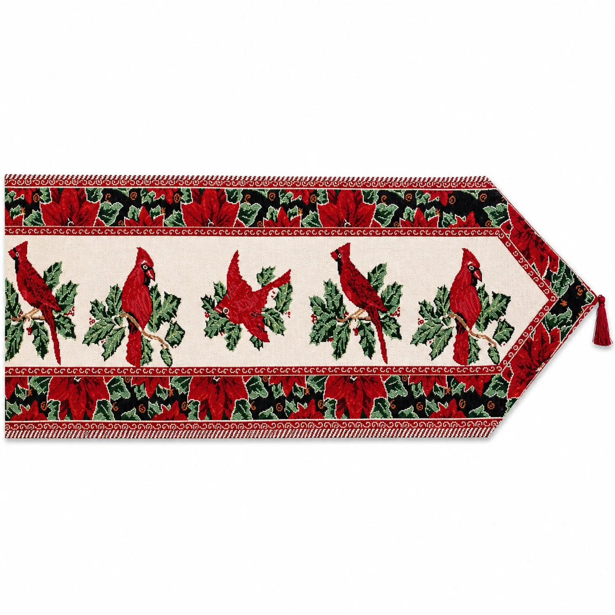 Cardinal, Mistletoe Poinsettia Christmas Tablecloth Holiday Runner 77 Inches