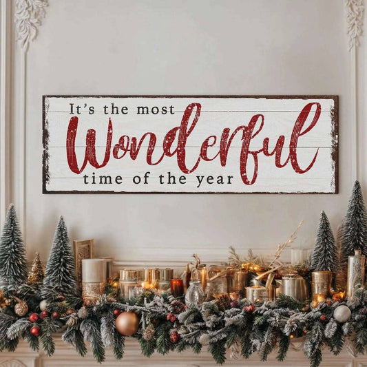 It's The Most Wonderful Time Of The Year Christmas Sign VI Tailored Canvases 8x24 inch Medium Premium Gallery Wrapped 12x36 inch Medium Premium Gallery Wrapped 16x48 inch Large Premium Gallery Wrapped 8x24 inch Medium Premium Gallery Wrapped-12x36 inch Medium Premium Gallery Wrapped-16x48 inch Large Premium Gallery Wrapped-
