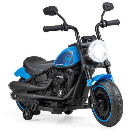 Kids Electric Motorcycle with Training Wheels and LED Headlights-Blue Cartsfy Inc.