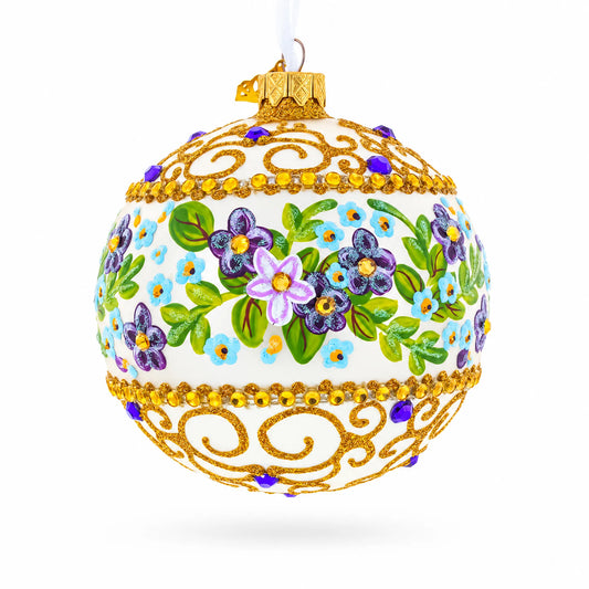 Flowers Swirl Glass Ball Christmas Ornament 4 Inches BestPysanky Default Title Default Title-