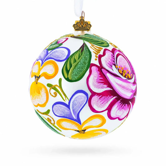 Roses Glass Ball Christmas Ornament 4 Inches BestPysanky Default Title Default Title-