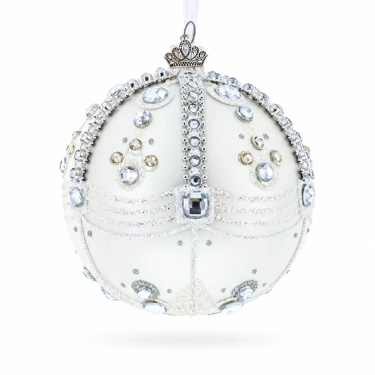 White Jewels on Silver Glass Ball Christmas Ornament 4 Inches BestPysanky Default Title Default Title-