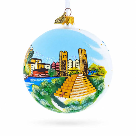 Skyline of Sacramento, California Glass Ball Christmas Ornament 4 Inches BestPysanky Default Title Default Title-