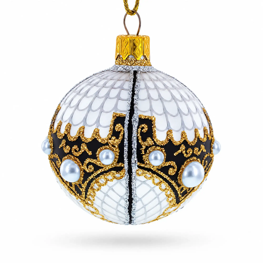 Mother Of Pearl on Gold Filigree Glass Ball Christmas Ornament 2.4 Inches BestPysanky Default Title Default Title-