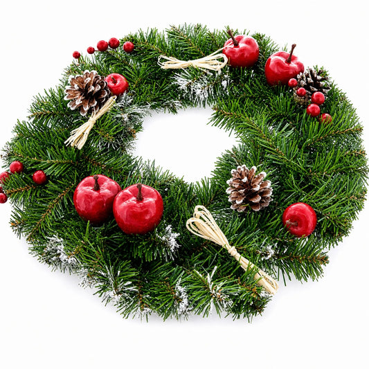 Ukrainian Christmas Wreath w. Frosted Straw Bows, Apples & Pine Cones 16 Inches BestPysanky Default Title Default Title-