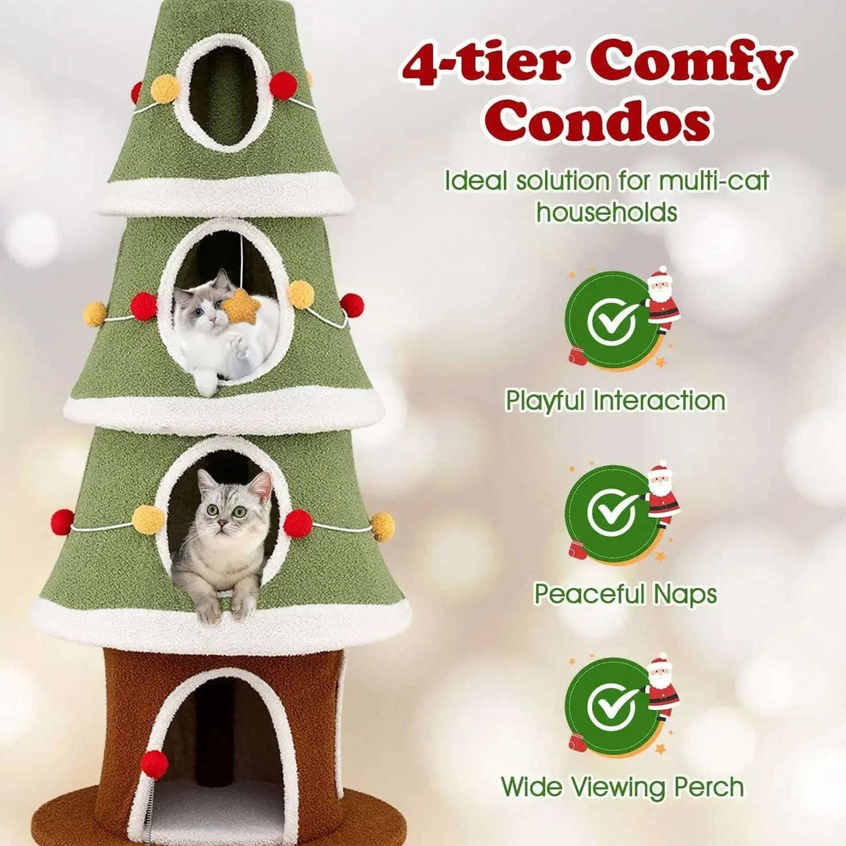 Large Christmas Cat Tree for Indoor Cats 61 Inch Cute Cat Tower with 4 Condos-Green Cartsfy Inc.