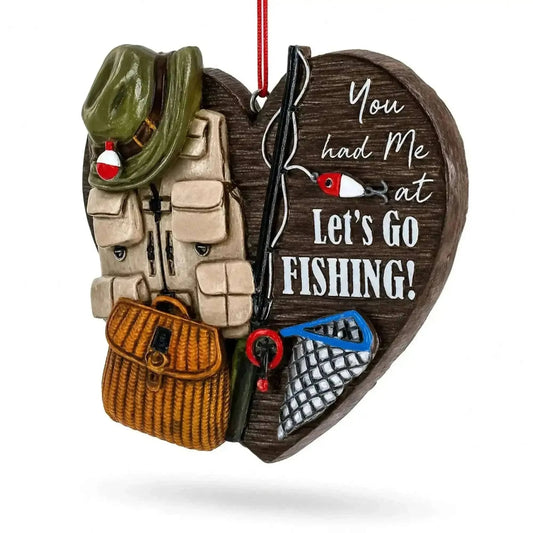 Let’s Go Fishing Heart Shape Fisherman Gear Resin Christmas Ornament Cartsfy Inc.