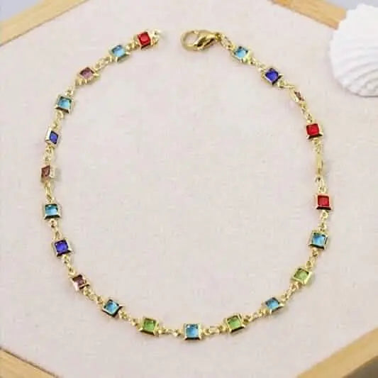Light Multi Color Crystal Square Ankle Bracelet Cartsfy Inc.