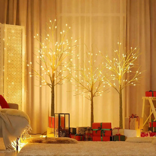 Lighted Birch Tree Set of 3 with 4/5/6 FT Pre-Lit Artificial Christmas Tree for Holiday Party Cartsfy Inc.