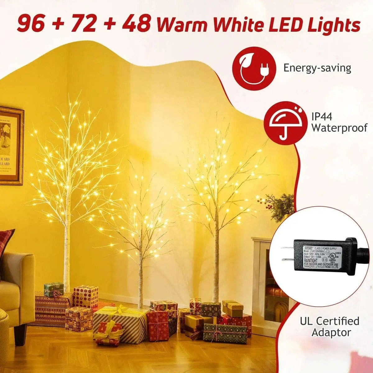 Lighted Birch Tree Set of 3 with 4/5/6 FT Pre-Lit Artificial Christmas Tree for Holiday Party Cartsfy Inc.