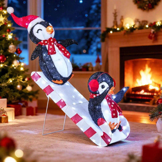 Lighted Christmas Decoration Penguins 3D Pre-Lit Penguins Slide with 170 LED Lights Cartsfy Inc.