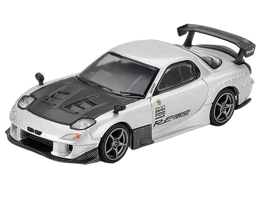 Mazda RX-7 RE-Amemiya Silver Metallic with Matt Black Hood Limited Edition 1/64 Diecast Model Car by Mini GT Cartsfy Inc.