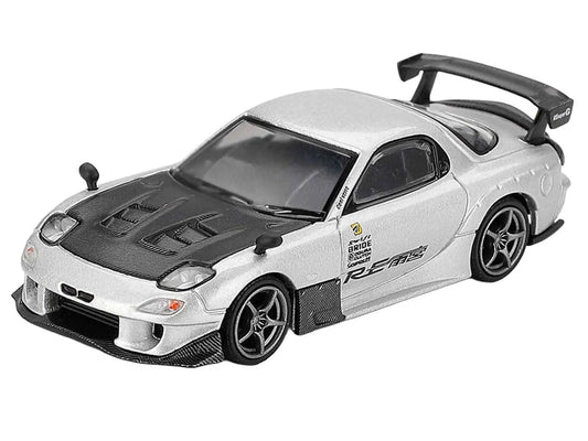 Mazda RX-7 RE-Amemiya Silver Metallic with Matt Black Hood Limited Edition 1/64 Diecast Model Car by Mini GT Miniature Motors Default Title Default Title-