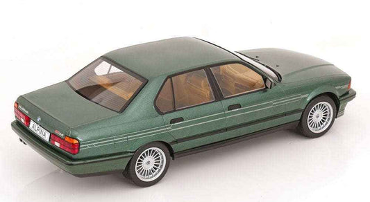Green metallic 1:18 BMW Alpina B11 die-cast sedan, rear three-quarter view