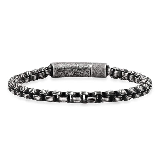 Men's Oxidized Stainless Steel Round Box Chain Bracelet - Cartsfy Inc.