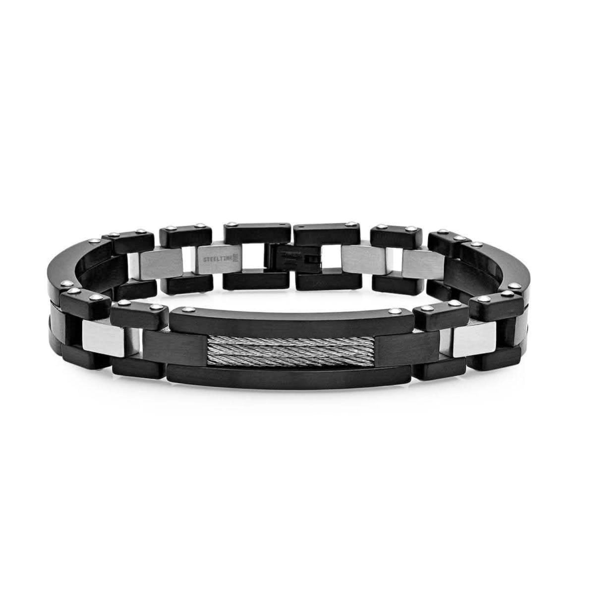 Men's Two Tone Black IP and Stainless Steel Link Bracelet - Cartsfy Inc.