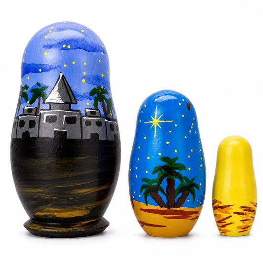 Set of 3 Wooden Nativity Nesting Dolls Religious Christmas Figurines BestPysanky Default Title Default Title-