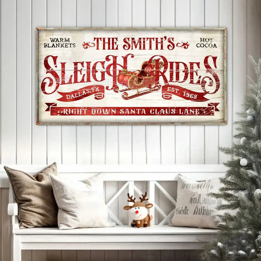 Sleigh Rides Christmas Sign III Tailored Canvases 20x10 inch Medium Premium Gallery Wrapped 48x24 inch Large Premium Gallery Wrapped 60x30 inch Extra Large Premium Gallery Wrapped 20x10 inch Medium Premium Gallery Wrapped-48x24 inch Large Premium Gallery Wrapped-60x30 inch Extra Large Premium Gallery Wrapped-