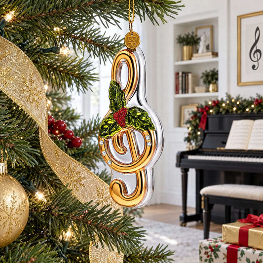 Musical Note with Poinsettia Glass Christmas Ornament BestPysanky Default Title Default Title-