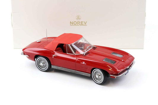 Norev 1963 Chevy Corvette C2 Stingray Cabriolet (Convertible) Riverside Red 1:18 *Defect* Cartsfy Inc.
