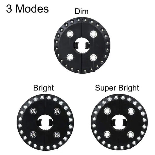 LED umbrella light disc with three brightness modes: dim and super-bright glow