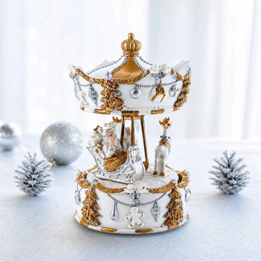 Santa's Reindeer Carousel: White Spinning Christmas Musical Box BestPysanky Default Title Default Title-