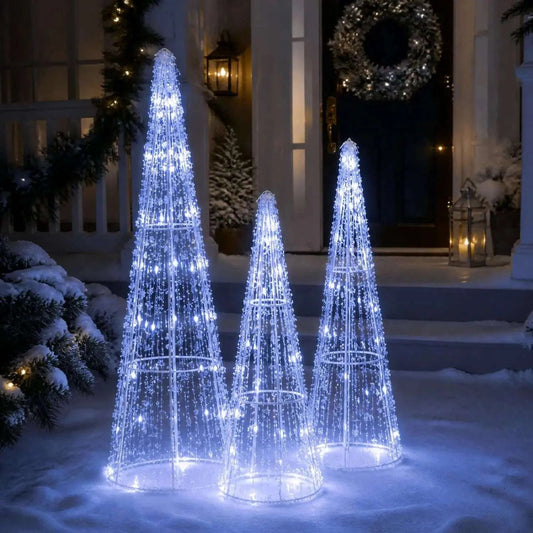 Pre-Lit Christmas Cone Trees Set of 3 with Cold White Lights DirectDeals Default Title Default Title-