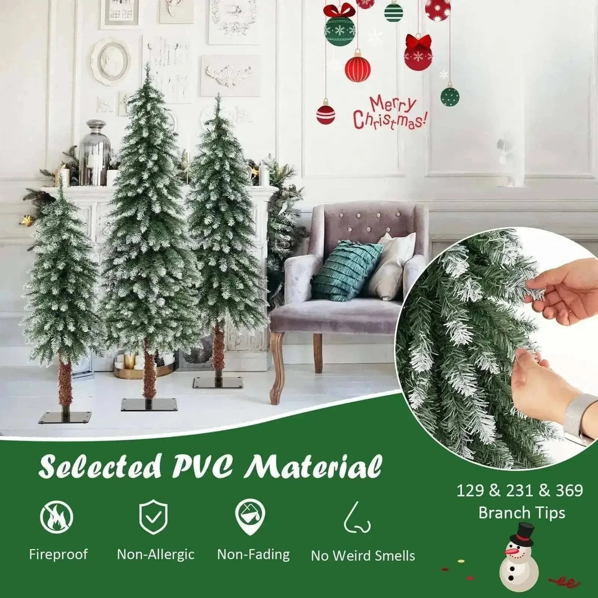 Pre-Lit Christmas Tree Set of 3 - Snowy and Slim Cartsfy Inc.